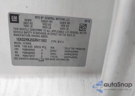 2016 GMC Yukon Xl Denali z USA, uszkodzony, nr VIN 1GKS2HKJ5GR411962